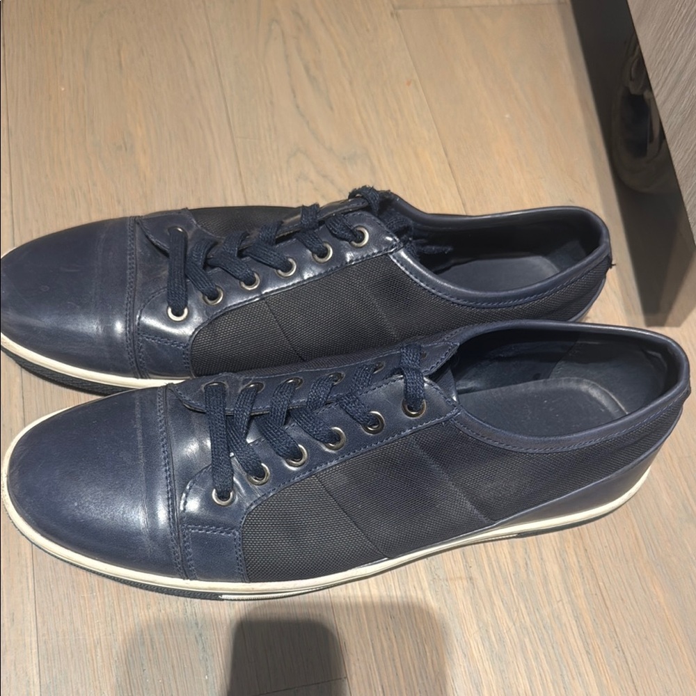 Blue Leather Sneakers with White Soles
